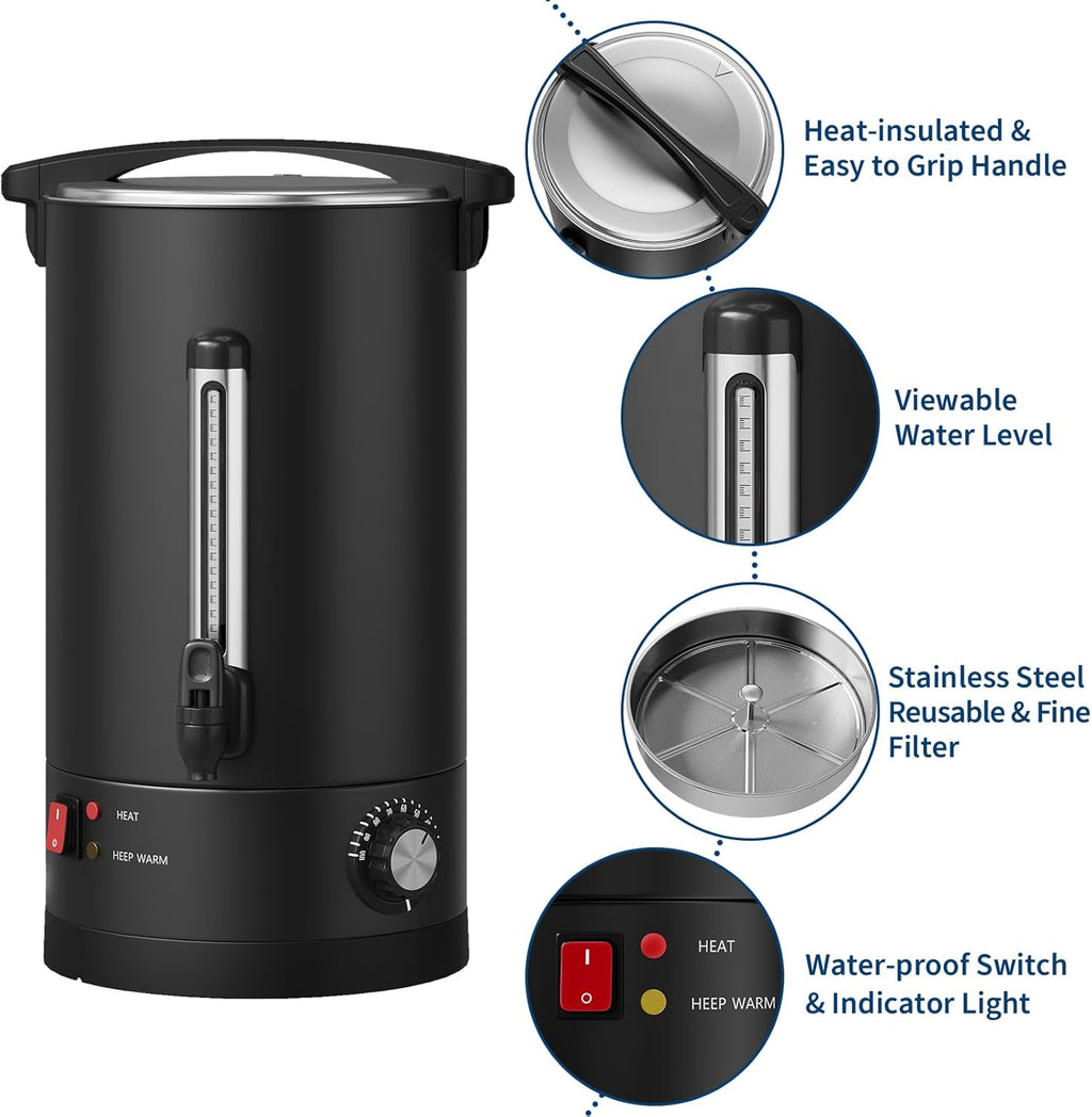 12 L/80 Cups Coffee Urn-3.2 gal Double Wall Commerical Coffee Maker