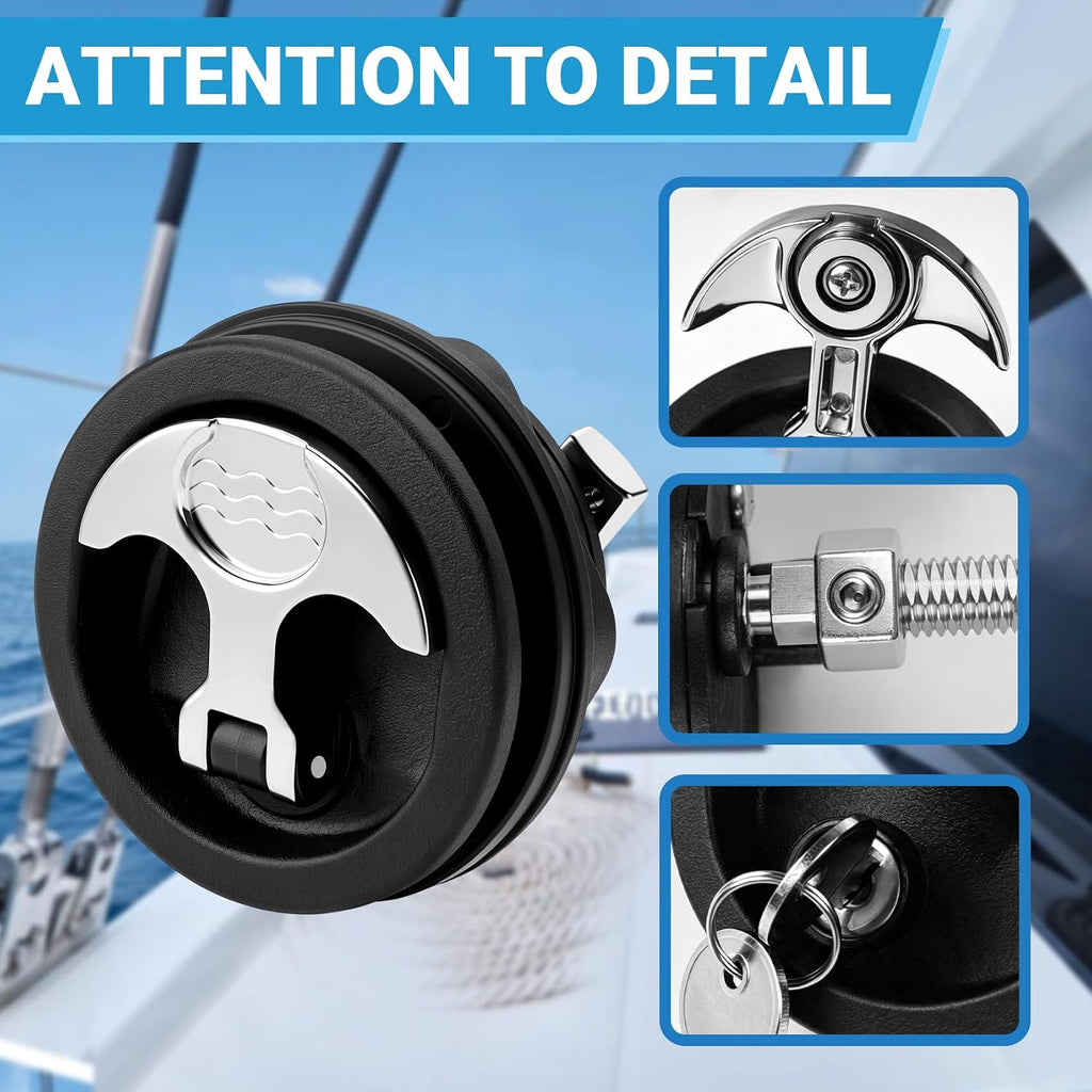 T-Handle Boat Hatch Latch Lock with Keys, Black Chrome
