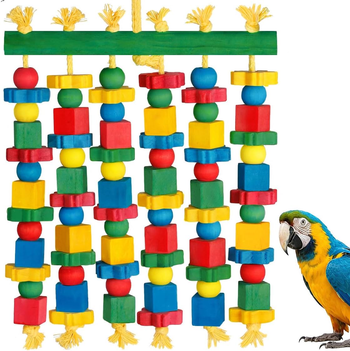Parrot Toy Bird Toys Natural Wood Bird Chewing Toys for Large Bird Macaws, African Grey, Cockatoos, Amazon Parrots