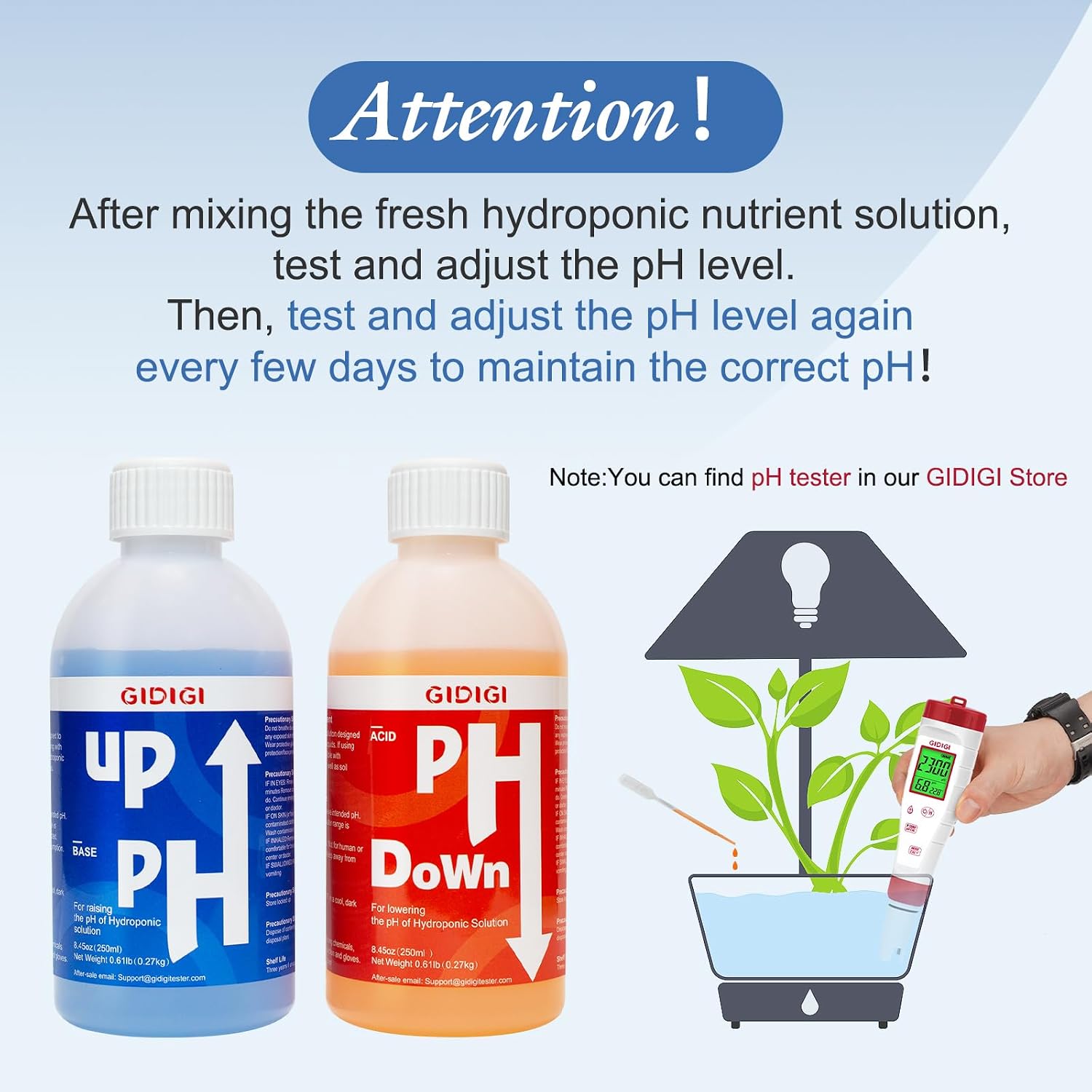Hydroponics pH Up Down Solution pH Control Kit pH Adjuster | Aquaponic, Balance Nutrient Solution, Include pH Test