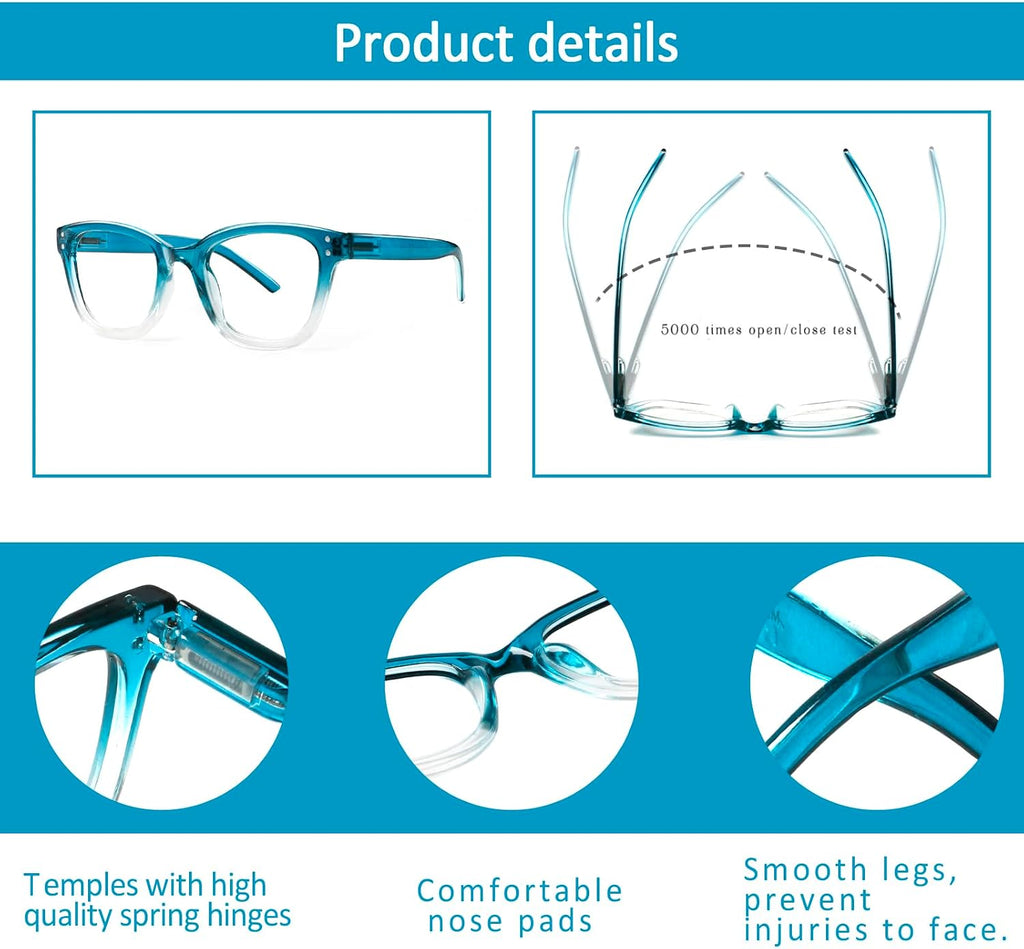 Reading Glasses Blue Light Blocking Readers Spring Hinge Glasses for Reading for Men and Women