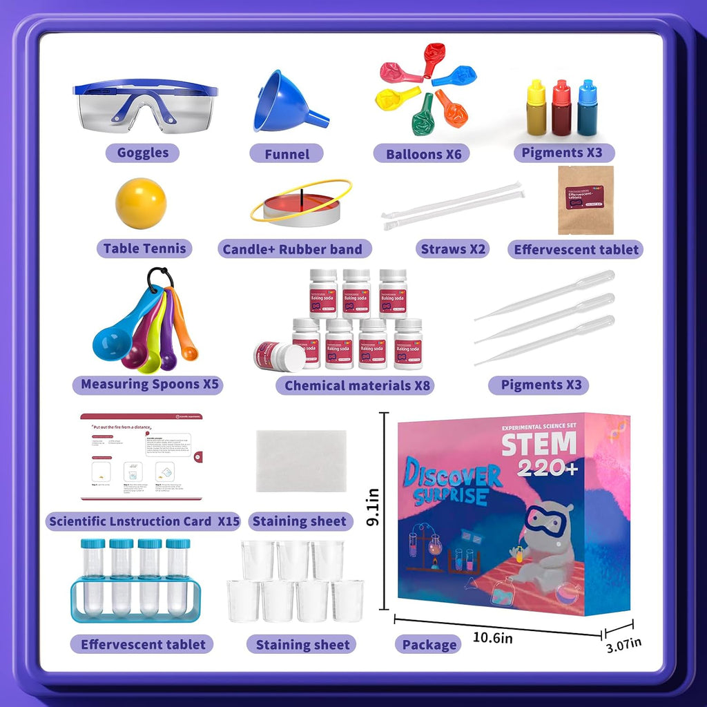 Science Kit with 220+ Science Lab Experiments, DIY STEM Educational Learning Scientific Tools for 3 4 5 6 7 8 9 10 11