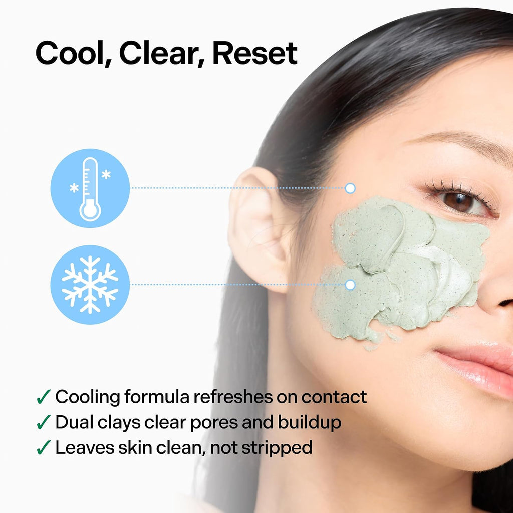 Seaweed Detox Wash Off Mask, Cooling Korean Clay Mask with Bentonite, Kaolin, Glycerin & Seaweed Extracts for Pore