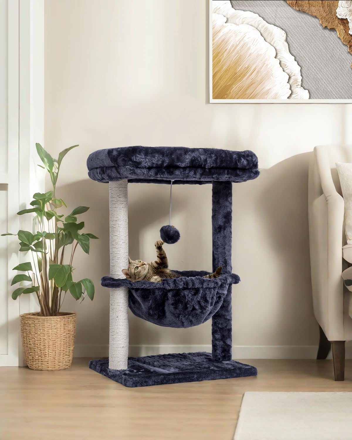 Small Cat Tree for Indoor Cats, Activity Cat Tower with Scratching Post for Kittens, Cat Condo & Furniture with