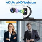 4K Webcam with Ring Light & Built-in Microphone for PC Streaming | PDAF Autofocus,Supports 1080P 60FPS, Comes with