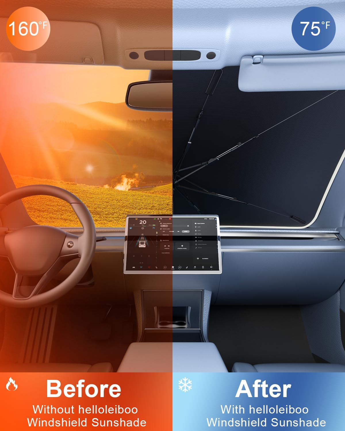 Car Windshield Sun Shade Umbrella 57" x 32", Windshield Sun Shade Foldable with 5-Layer Thickened Vinyl Coating
