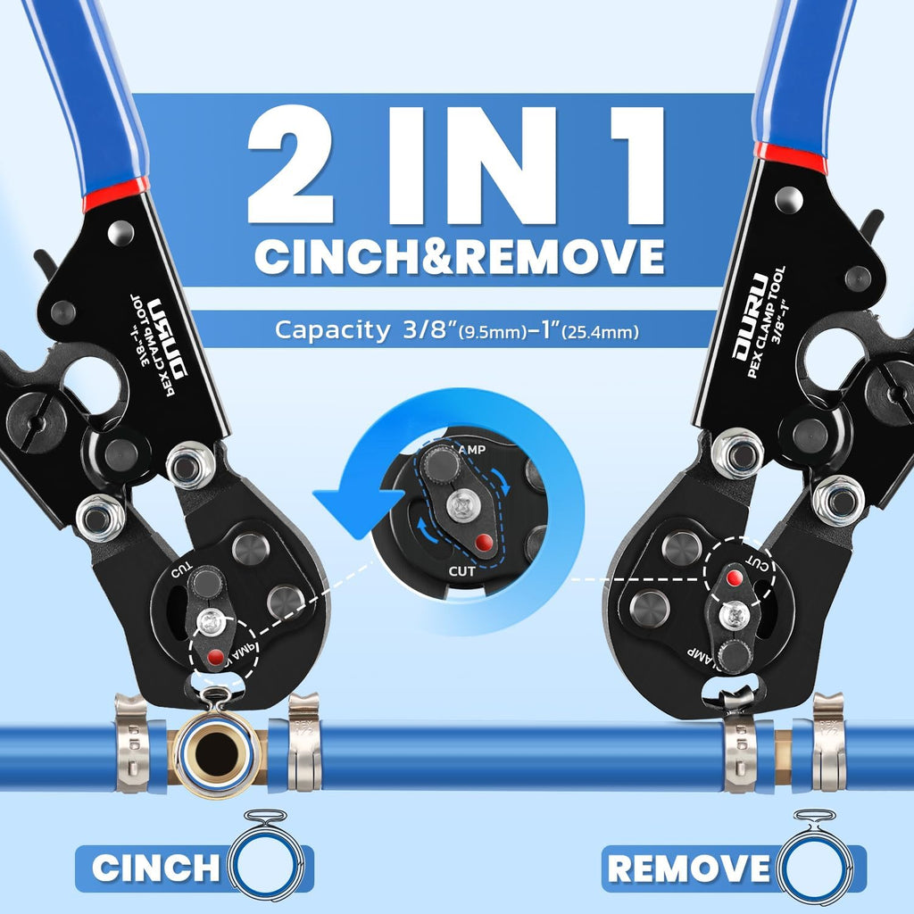 OURU PEX Crimping Tool,Cinch & Remove Combo Function PEX crimper,3/8" to 1"