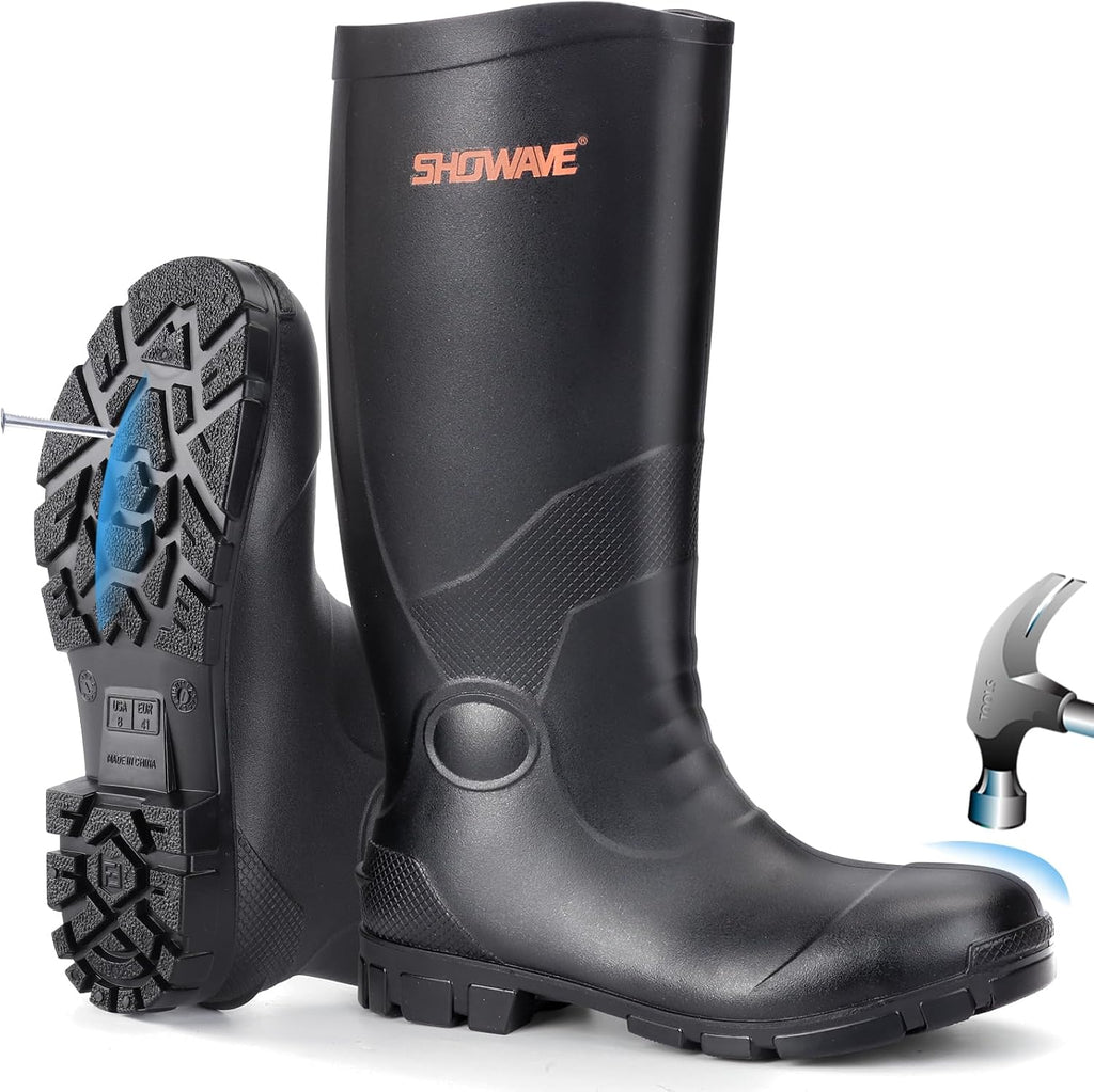 Steel Toe Rubber Work Boots for Men Waterproof Rain Boots | Safety Toe, Puncture-Proof & Oil Resistant Sole