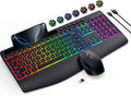 Wireless Keyboard and Mouse Combo- VEILZOR 2.4G Rechargeable Keyboard with Phone Holder, Ergonomic Wrist Rest, 9 RGB