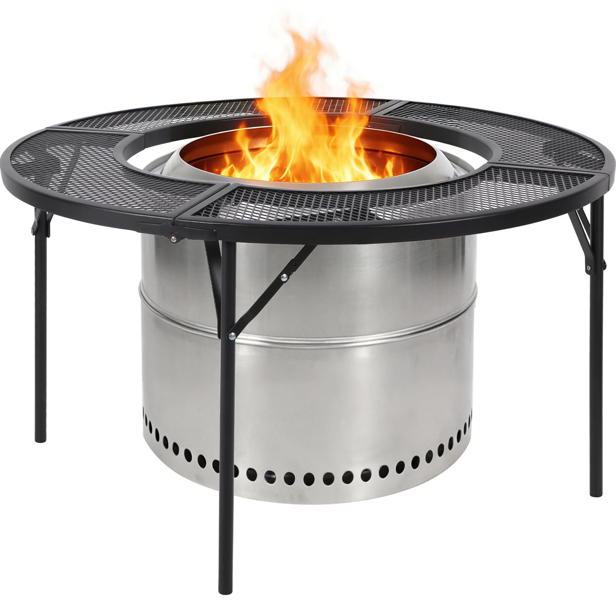 Fire Pit Surround Tabletop for Solo Stove Bonfire/Ranger, Foldable Round Fire Pit Table-Surround Ventilated Tabletop