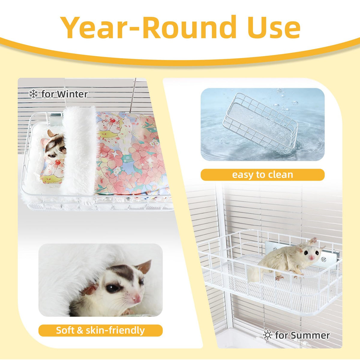 Sugar Glider Hammock Bed & Activity Platform - Versatile 2-in-1 Cage Accessories with Removable Bed, Sturdy Chew