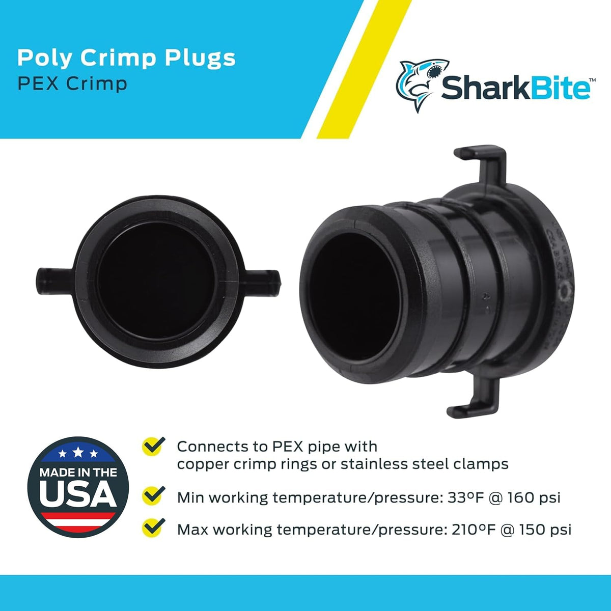 SharkBite 3/4 Inch Poly Crimp Plug, Pack of 25, PEX Pipe, PE-RT, UP518