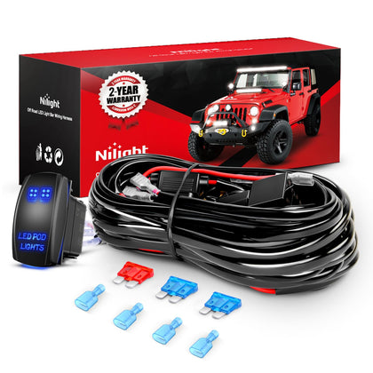Nilight 16AWG 2Leads Light Bar Wiring Harness Kit 5Pin Switch 12V