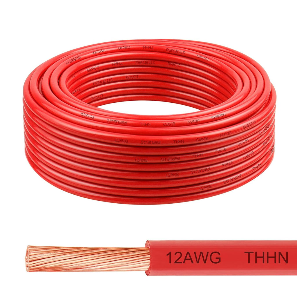 THHN Wire 12 Gauge 50 FT, 12 AWG Stranded OFC Copper Electrical Building Wire with Nylon Jacket PVC Insulation, Rated