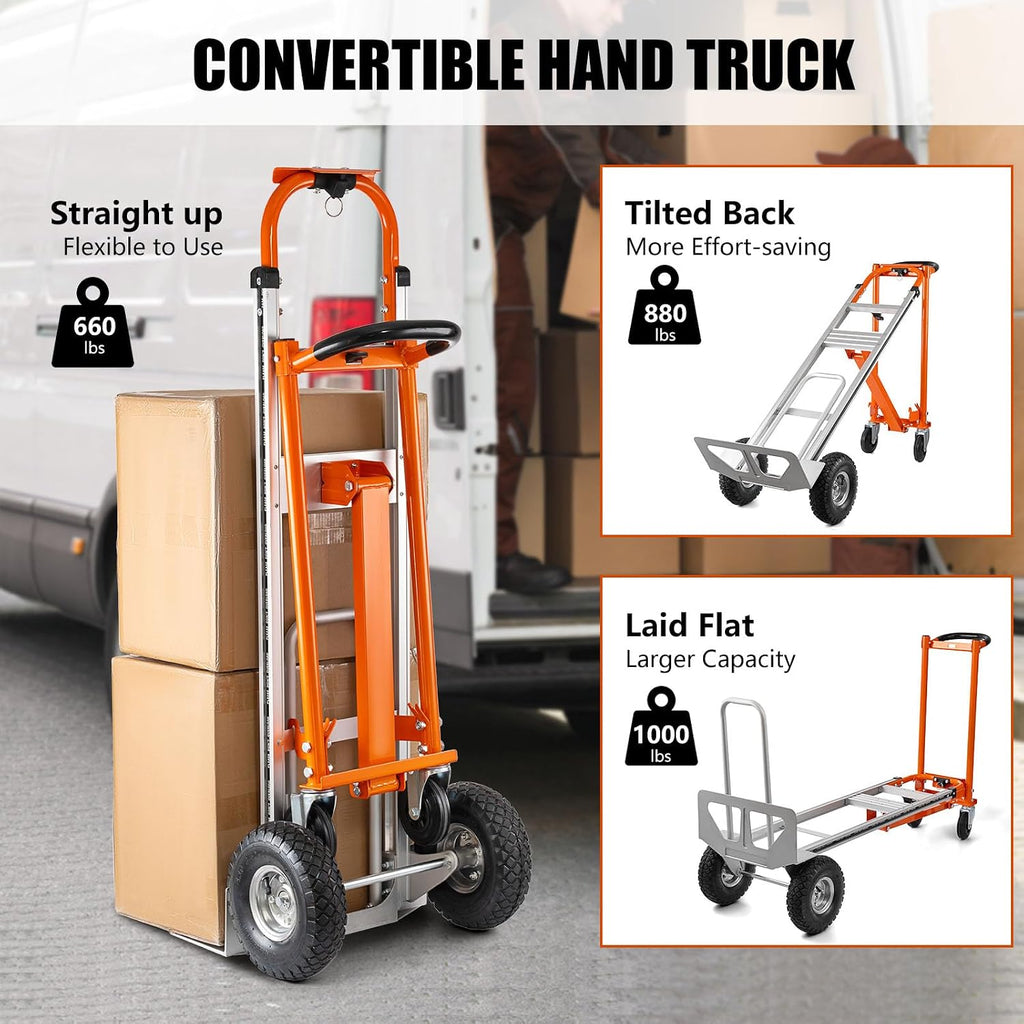 4in1 Convertible Hand Truck, Aluminum Hand Trucks 1000 lb Capacity, Utility Dolly Cart Convert from Hand Truck Dolly