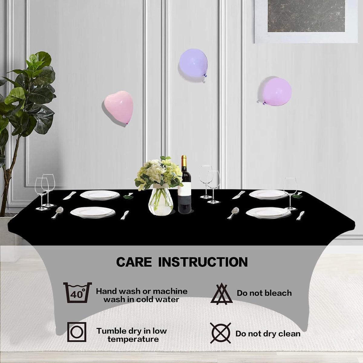 2 Pack 6FT Black Table Cloth for Rectangular Spandex Table Cover