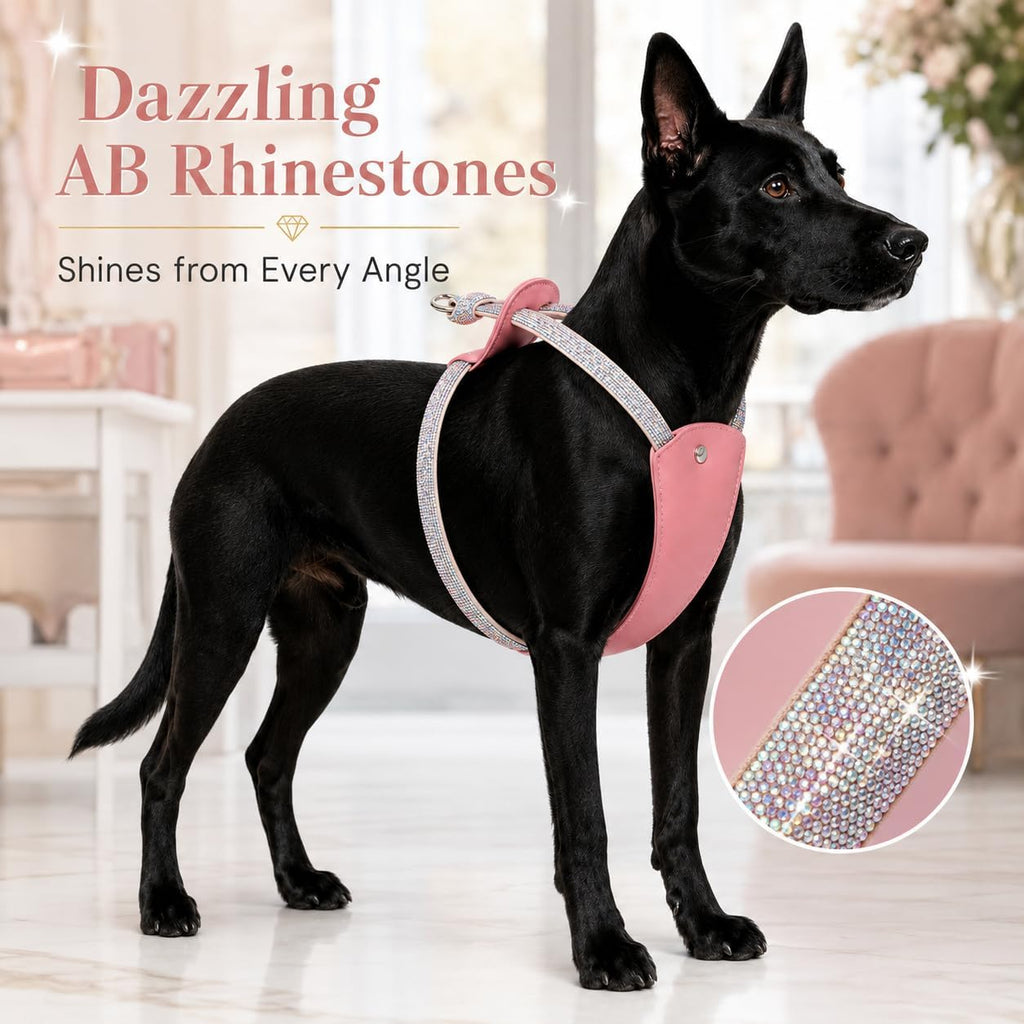 No Pull Dog Harness Step in Easy Walk Rhinestone Crystal Bling Vest Adjustable Soft Padded for Medium Large Dogs