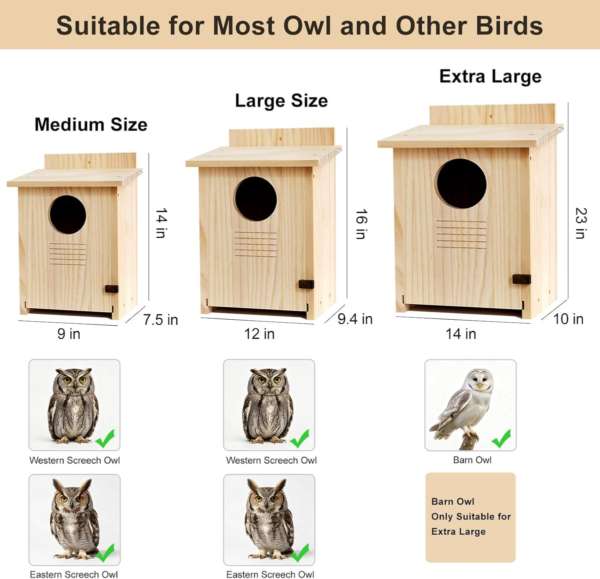 Owl House for Outdoors - Wood Owl Nesting Box for Wild Screech Owls, Waterproof & Ventilated Bird House with Predator