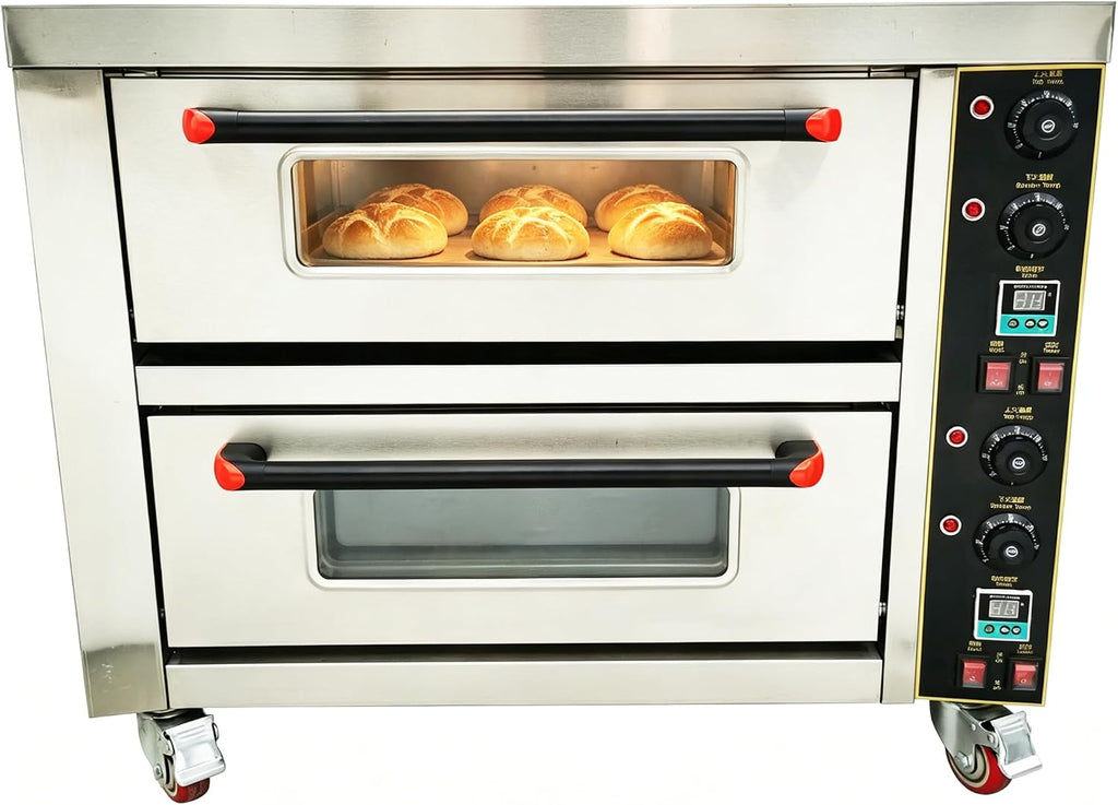 Commercial Pizza Oven Movable Double Deck Convection Oven Commercial Cooker Double Electric Baking Ovens 20℃-350℃