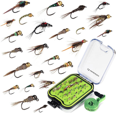 Maxcatch Nymph Fly Fishing Flies Kit for Trout, 24-Piece Assortment with Waterproof Pocket Box, Hand-Tied