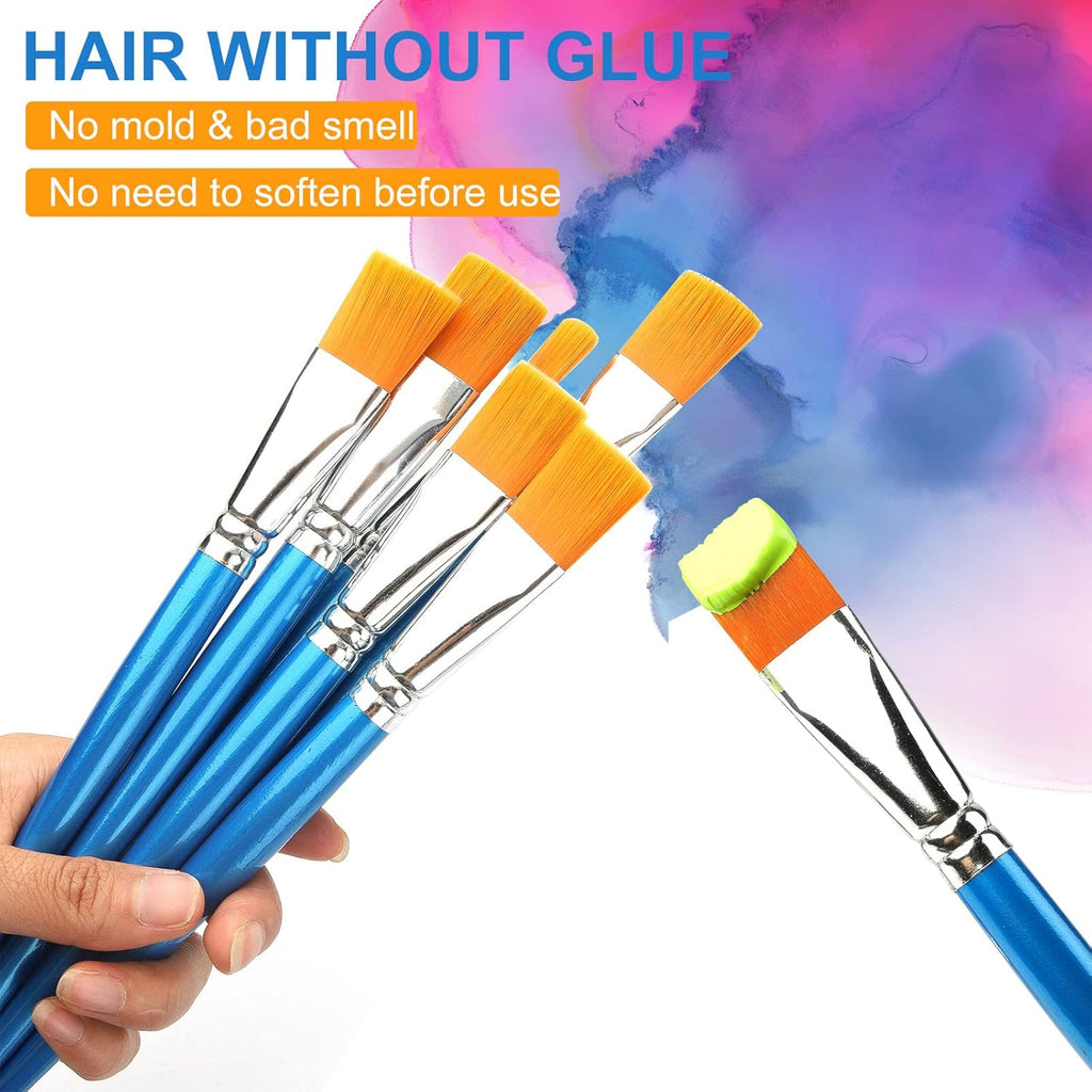 1 inch Flat Paint Brushes for Acrylic Painting,12 Pieces Large Synthetic Paint Brushes Bulk with Wooden Handle for