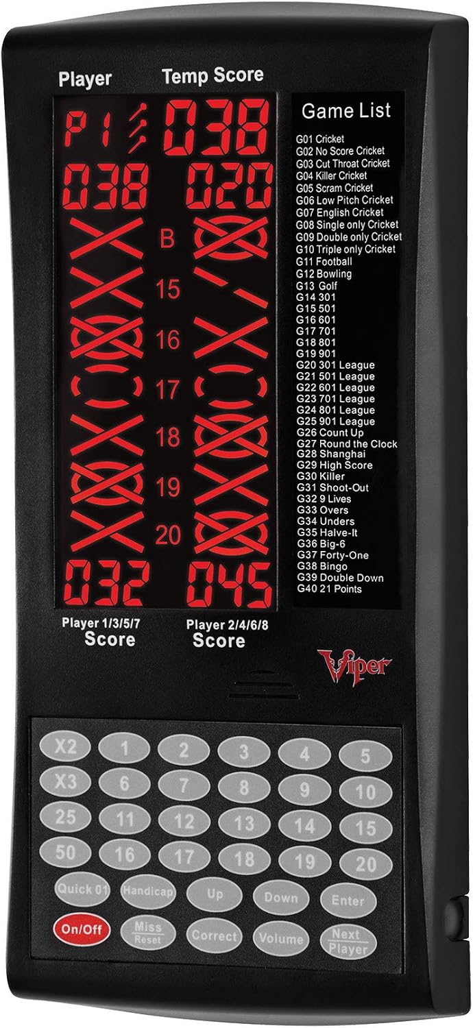 Viper ProScore Digital Dart Scorer Electronic Dartboard Scoreboard for Up to 8 Players, with 40 Games and 655 Game