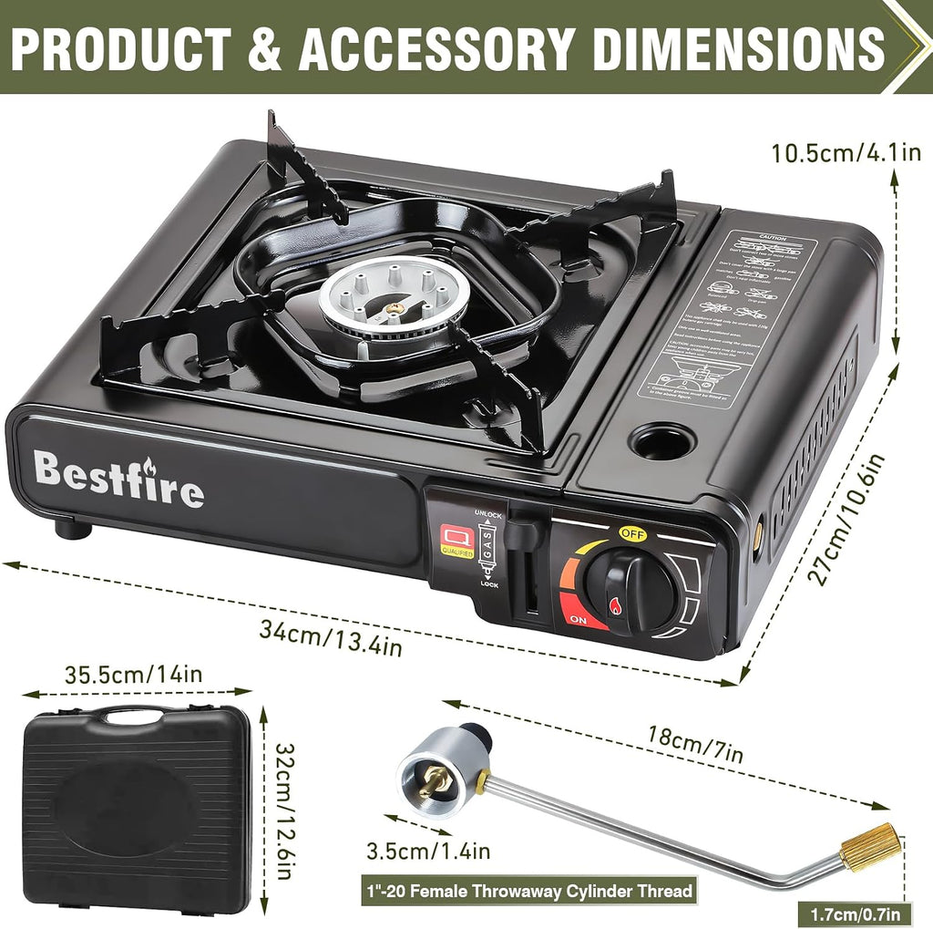 Portable Dual Fuel Camping Stove - 10,000 BTU Butane and Propane Stove with Adapter & Case - Single Burner Gas Stove