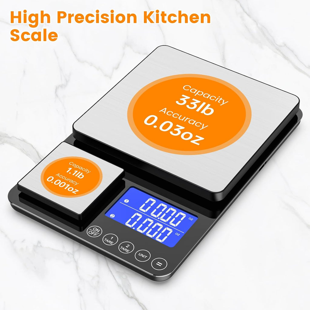 0.001oz/33lb Kitchen Scale, Dual Platform Food Scale Grams and Ounces