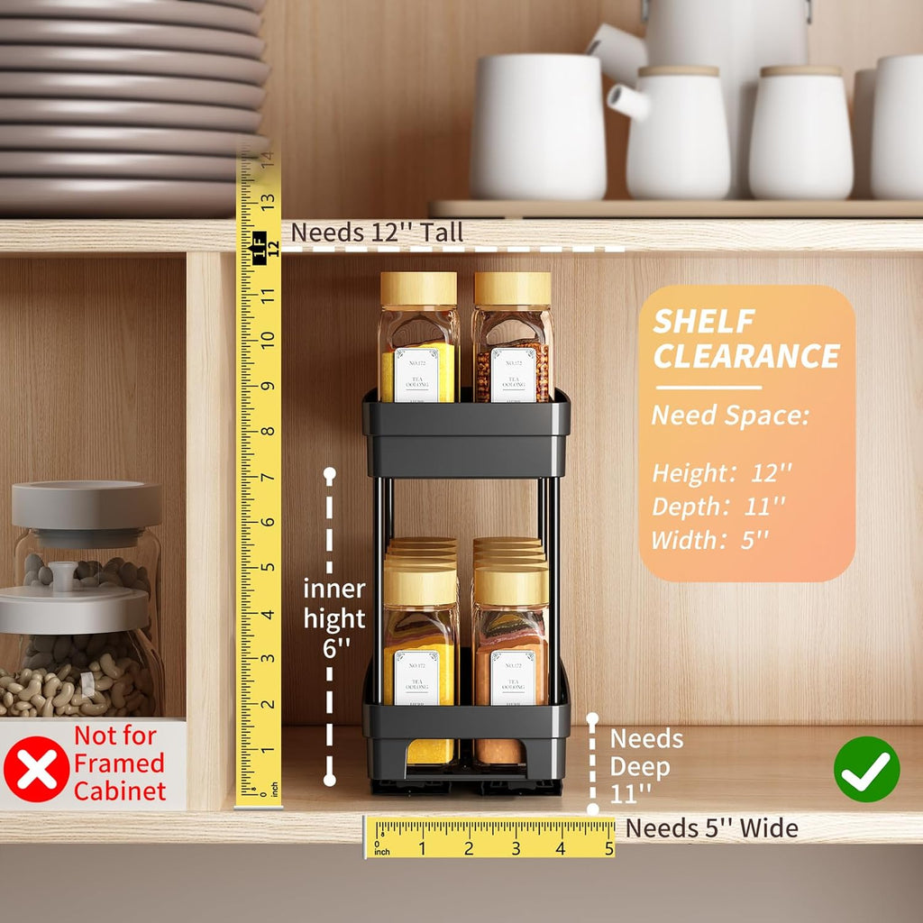 Pull Out Spice Rack Organizer for Cabinet, 3 Packs Slide Out Spice Racks Organizer, Spice Cabinet Organizers, Cabinet