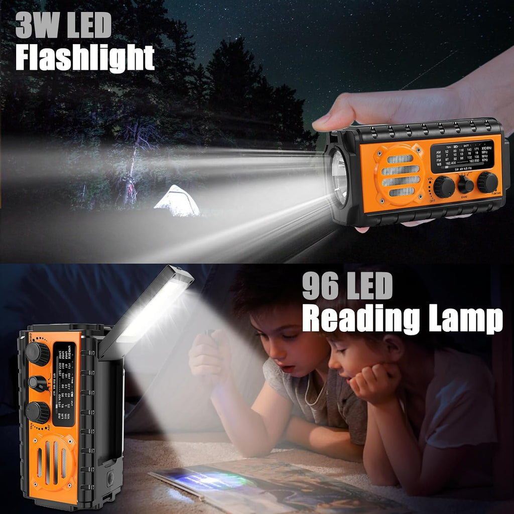 Solar Hand Crank Emergency Radio, 20000mAh AM FM NOAA Weather Radio | Clear radio reception, built‑in LED flashlight