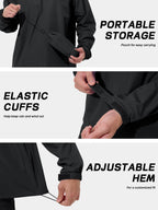 Mens Pullover Rain Jacket Waterproof Raincoat Black 2XL