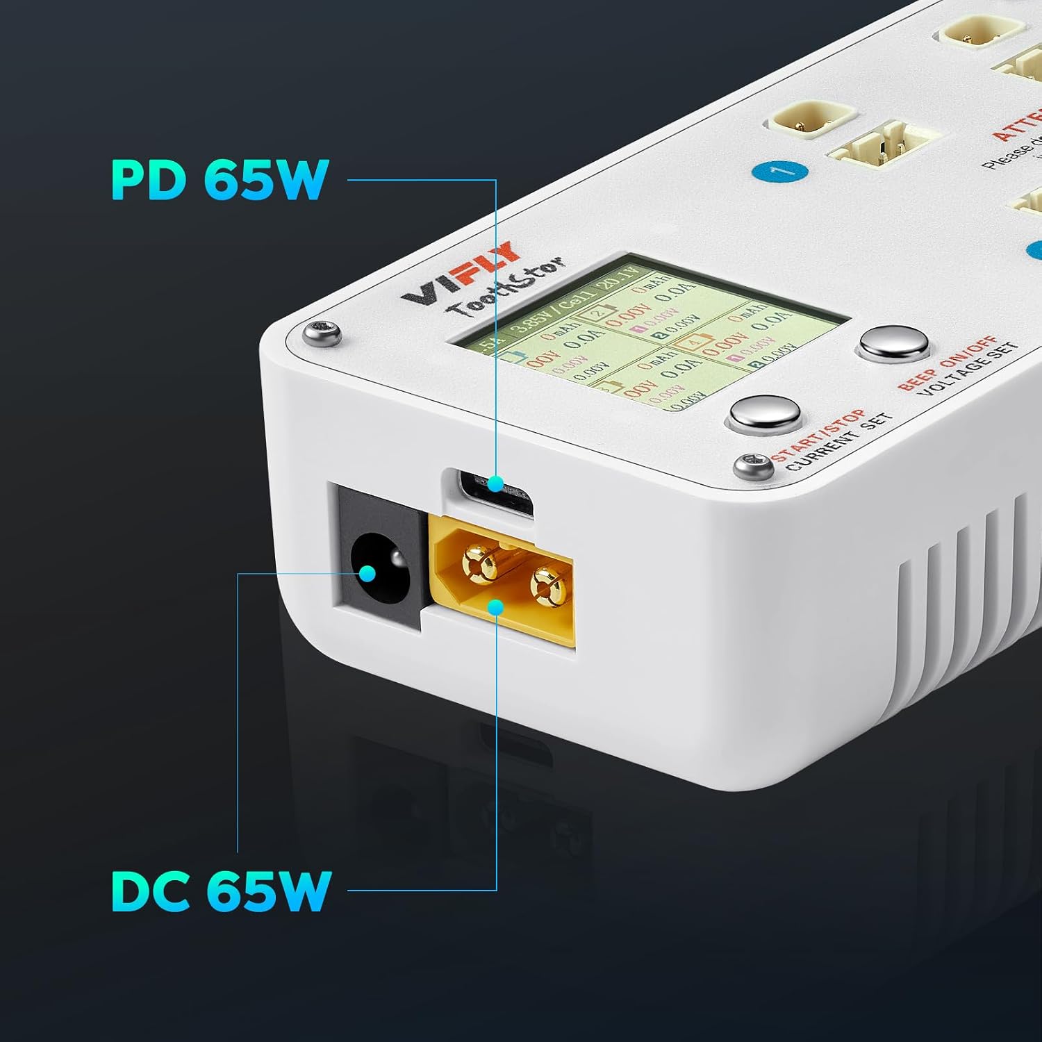 ToothStor 4-Port 2S LiPo Balance Charger w/Storage Mode | RC Storage Charger for Battery Health, Supports JST-XH