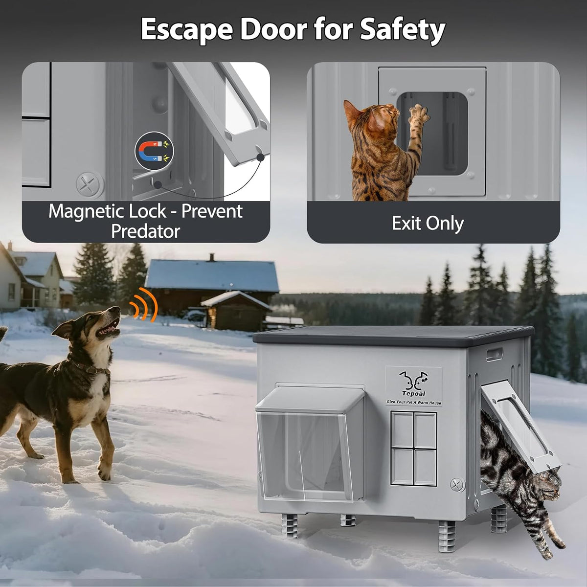Indestructible Heated Cat House for Outdoor Cats in Winter, 100% Waterproof & Weatherproof Heated Cat House for