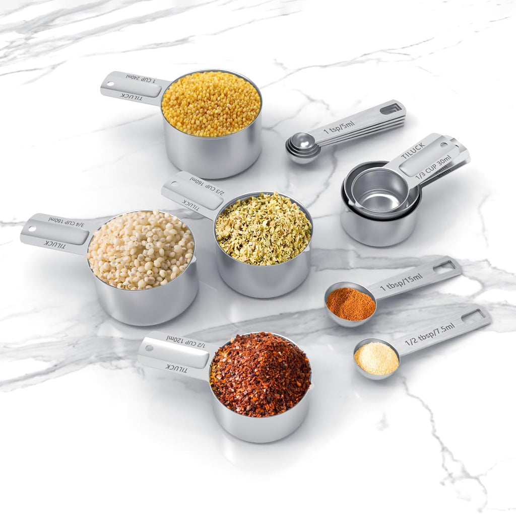 Stainless Steel Measuring Cups & Spoons Set,Coffee Scoop Spoon,Kitchen Gadgets for Cooking & Baking,Set of
