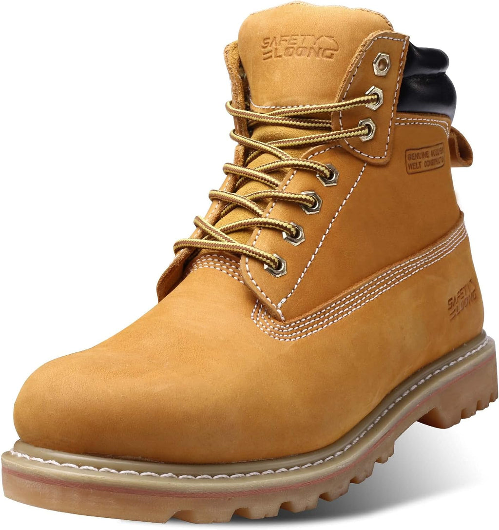 Steel Toe Work Boots for Men, 6-Inch Non Slip Comfortable Leather Waterproof Industrial Construction Safety Workboots