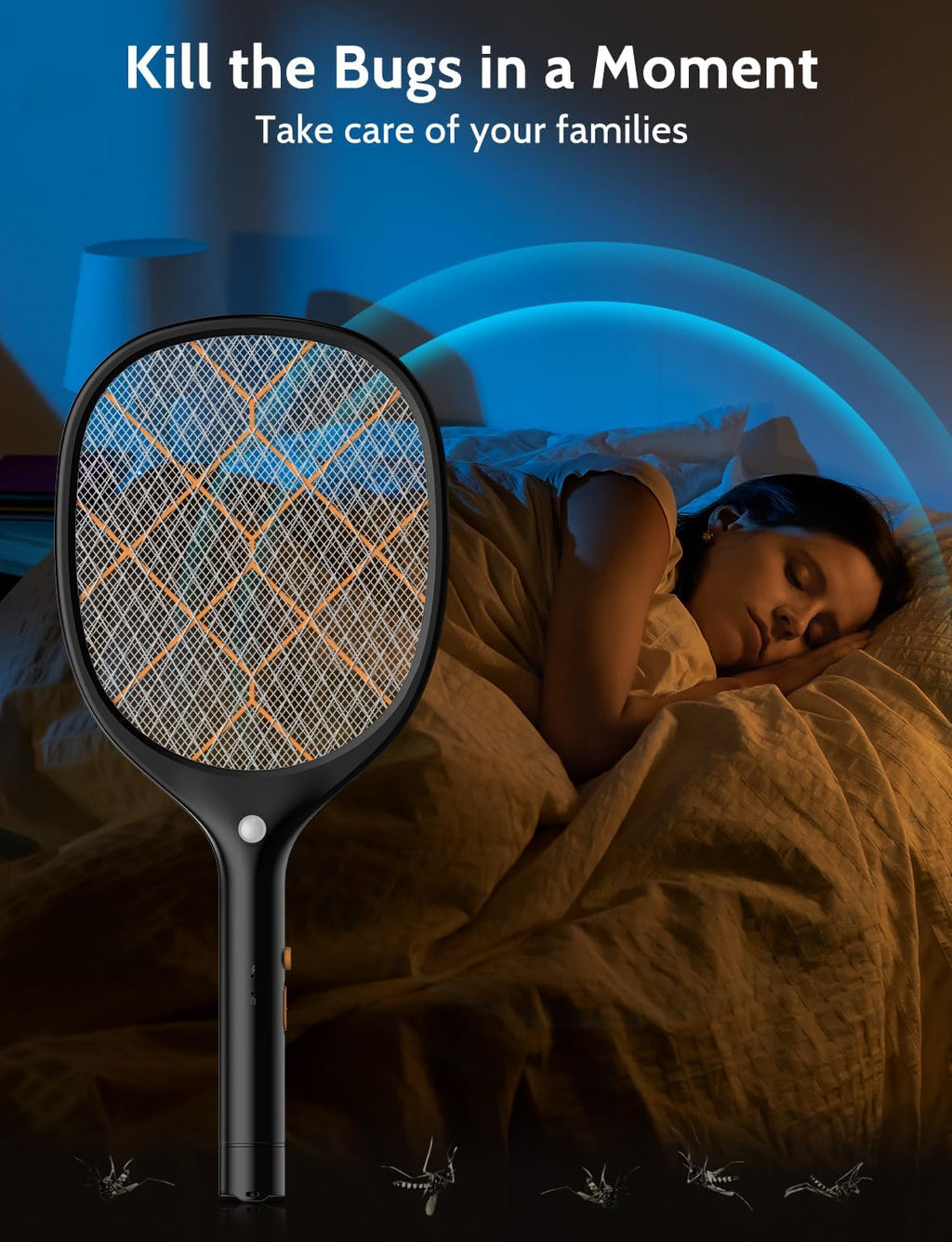 Electric Fly Swatter Bug Zapper Racket 4000V Rechargeable Mosquito Killer with LED Light for Indoor Home Office