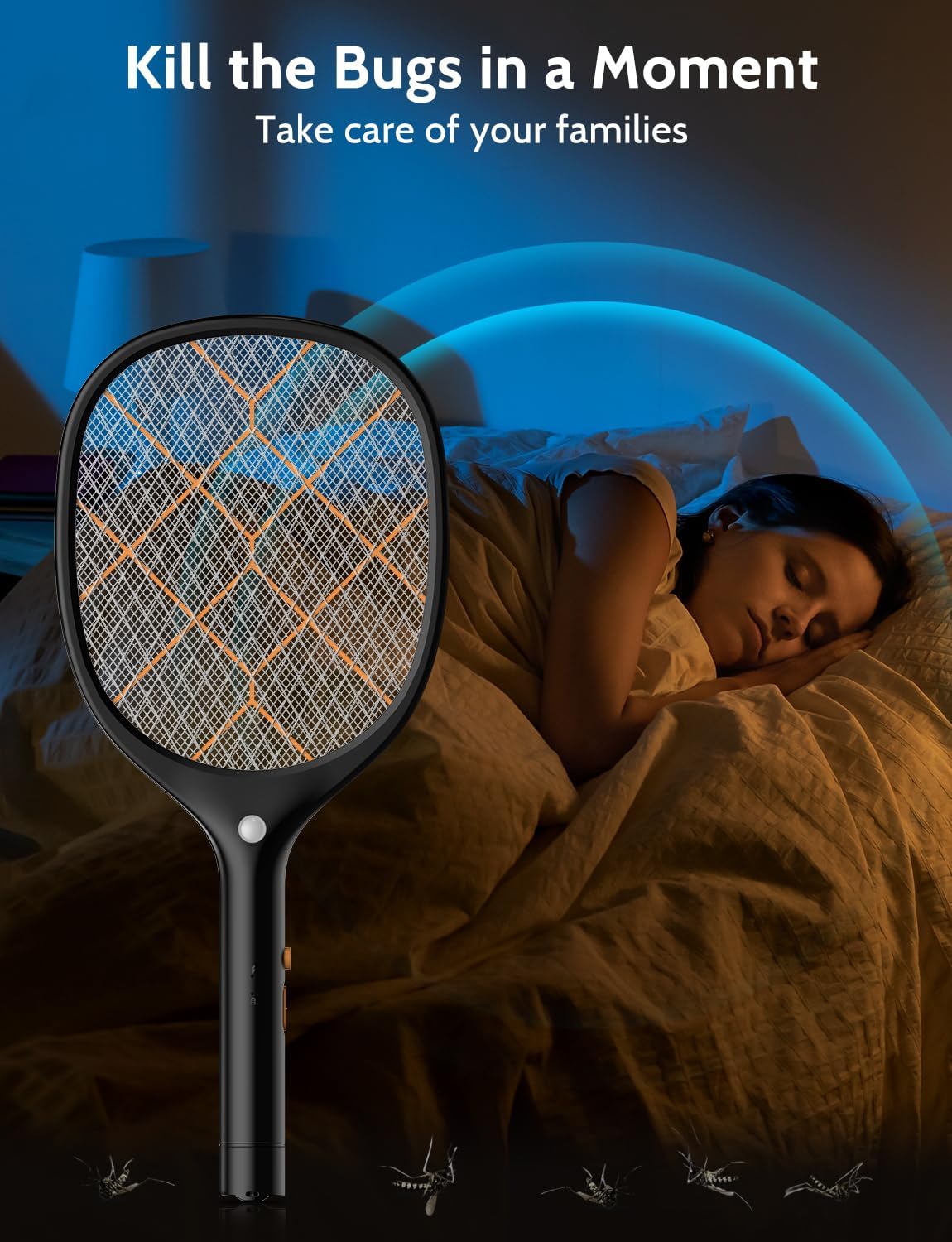 Electric Fly Swatter Bug Zapper Racket 4000V Rechargeable Mosquito Killer with LED Light for Indoor Home Office