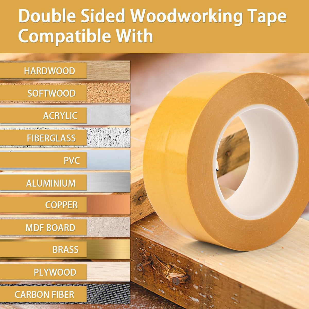 Double Sided Woodworking Tape 1 Inch x 75 Feet (2-Pack) for Wood Template