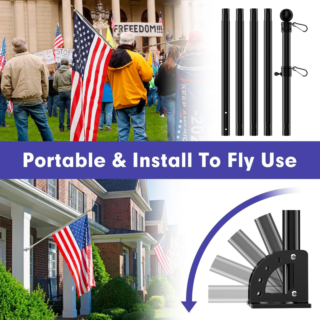 Flag Pole for House Outside with 5 Position Mounting Bracket, 5ft Stainless Steel Black Flagpole Kit for Commercial