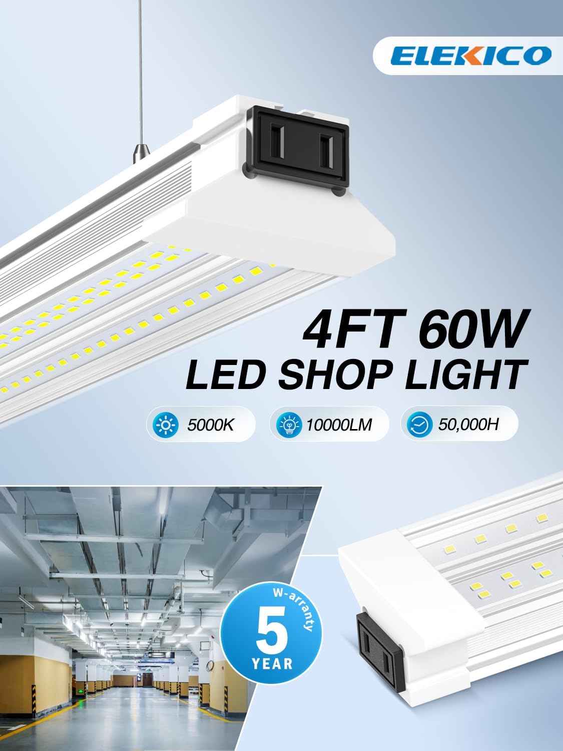 60W 4 Foot Led Shop Lights 2Pack Linkable Ceiling Or Hanging Mount for Shop