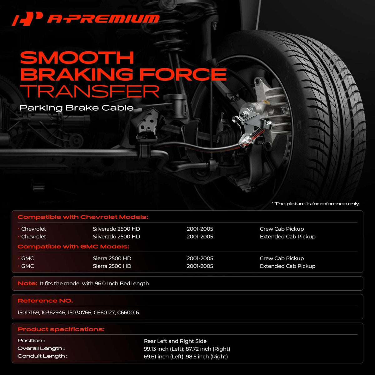 A-Premium Rear Parking Brake Cable Compatible with Chevy & GMC Models