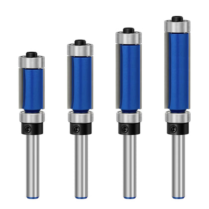 4 Pcs Flush Trim Router Bits 1/4 Inch Shank Top and Bottom Bearing, Carbide Straight Cut Router Bit Set for Trimming