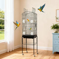 64'' Large Metal Bird Flight Cage with Open Top, Detachable Rolling Stand & Storage Shelf for Parrots, Conures