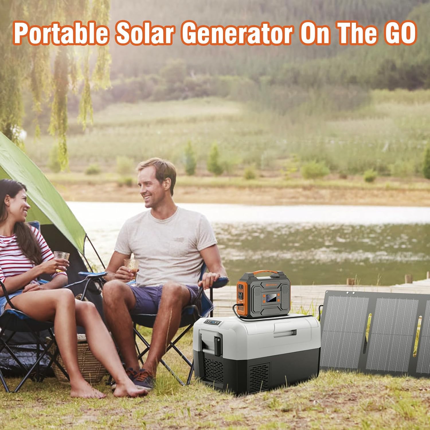 Portable Power Station with solar panel 60W,300W Solar Generator with Panels,100W Portable Power Bank 110v AC Outlet
