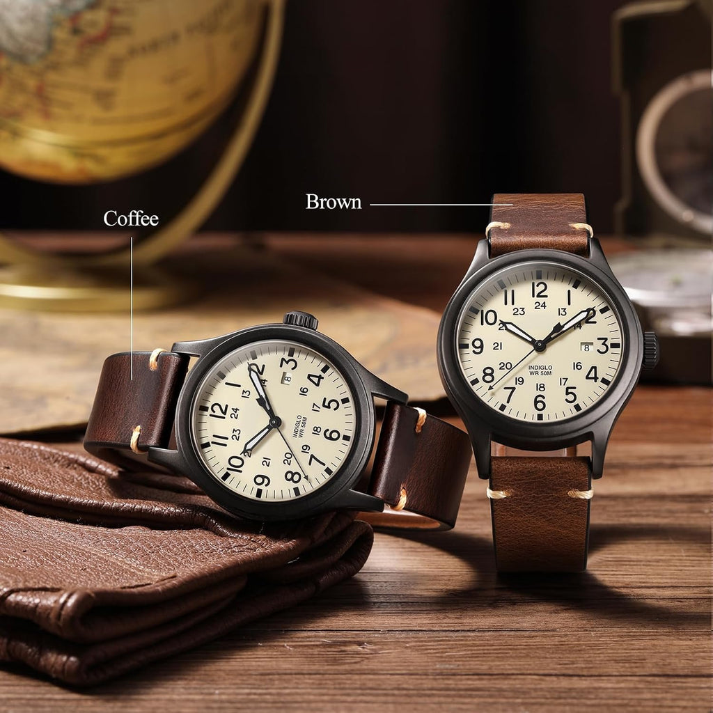 leather Watch Band Retro Oil Wax Leather,18mm 19mm 20mm 21mm 22mm Quick Release Foldover Clasp Watch Straps for Men