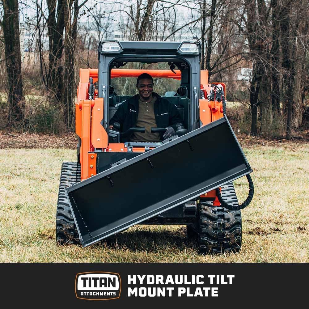 Hydraulic Tilt Mount Plate for Skid Steers, 25 Degree Left Right Tilt, Quick Tach Mounting System for Grader Blades