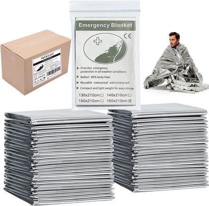 Emergency Foil Thermal Blanket shelter Survival Reflective Blankets | (Pack of 25) 210 x 160 cm (82" x 63") Perfect