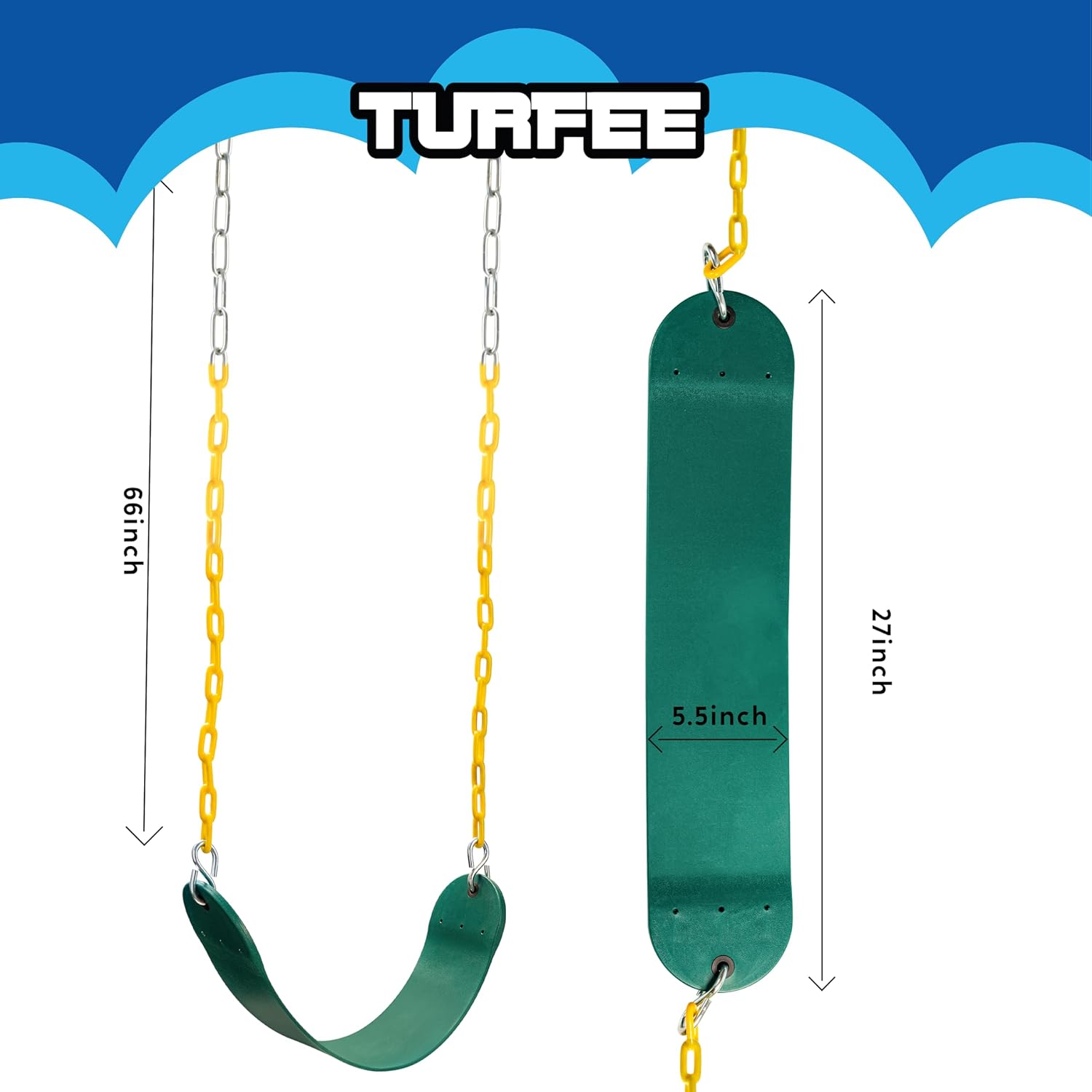 3 Pack Green Swing Seats Heavy Duty with 66" Chain, Swing Set Accessories Replacement with Snap Hooks for Kids