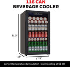 Beverage Refrigerator and Cooler, 116 Can Mini Fridge with Glass Door for Soda Beer or Wine for Office or Bar with