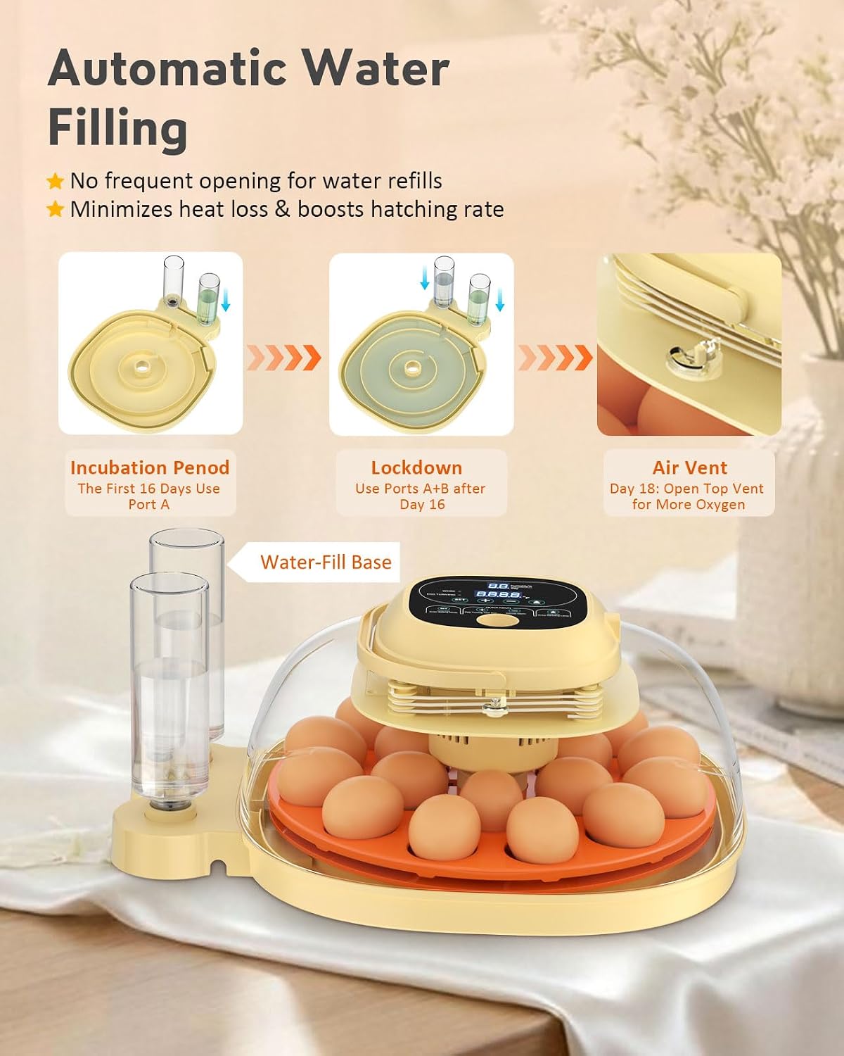 18 Egg Incubator for Hatching Eggs with Automatic Turning, Digital Temperature & Humidity Control, Built-in Egg